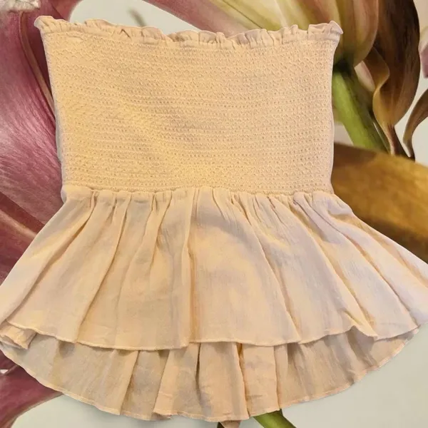 LA Hearts Smocked Tie Back Tube Top Butter Yellow - Image 4
