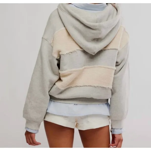 Free‎ People Camp Crush Hoodie Sweatshirt Womens Medium Terry Cloth Gray Cream - Image 4