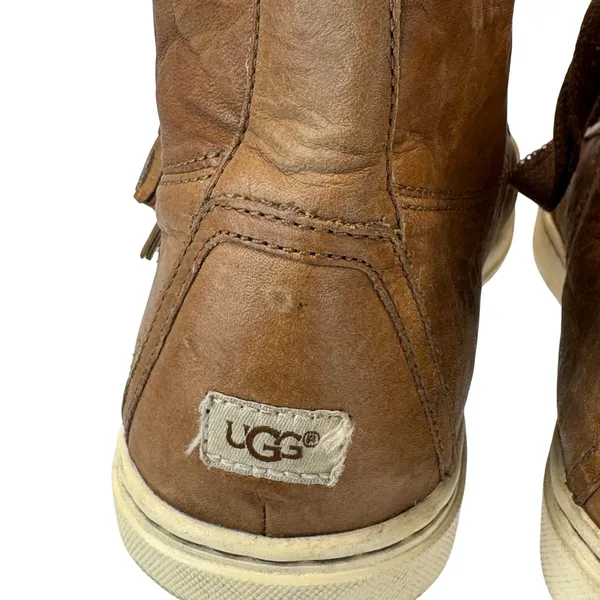 UGG Blaney Brown Leather High Top Sneakers Tassel Side Zip Womens Size 7.5 Shoes - Image 10