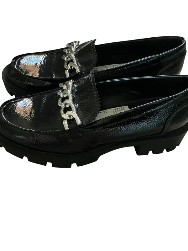 Marc fisher women’s Louann loafer shoes black patent leather chunky silver charm - Image 2