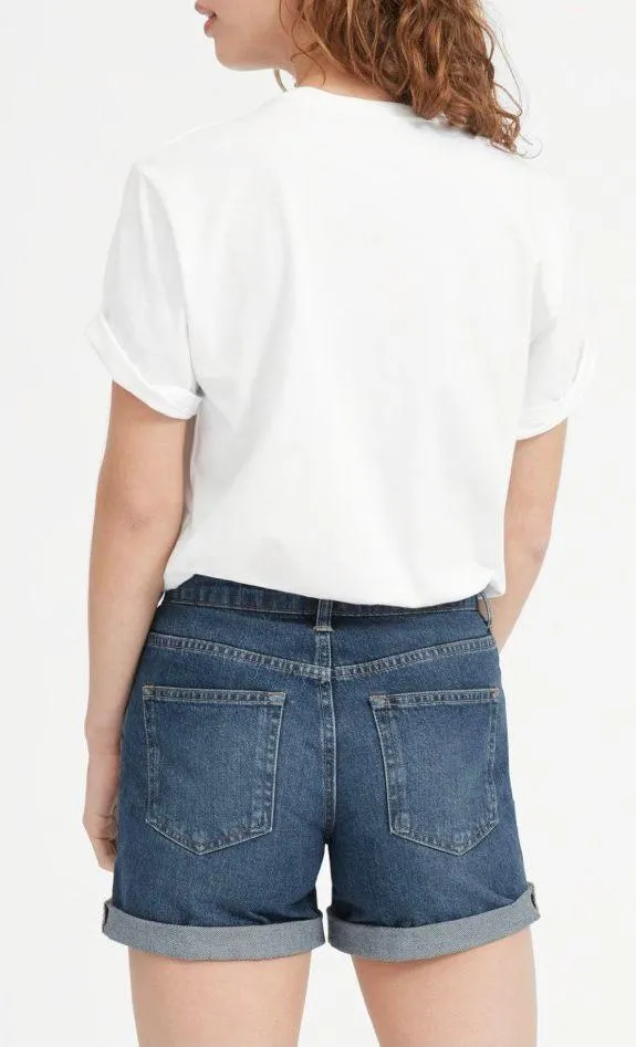Everlane Classic Vintage Dark Blue Wash Raw Hem Mid-Rise Relaxed Denim Shorts - Image 2