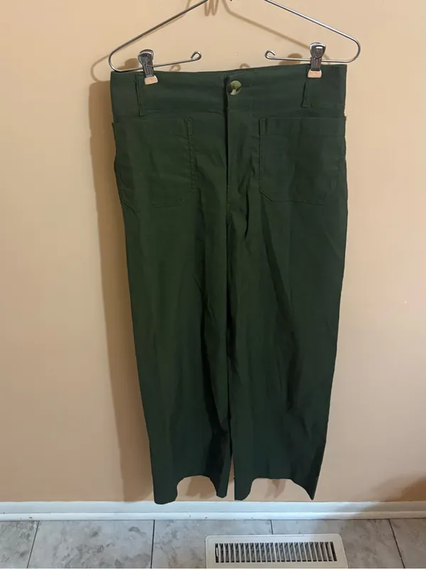 Anthropologie Maeve Colette Wide Leg Cropped Linen Blend Pants in Olive - Image 2