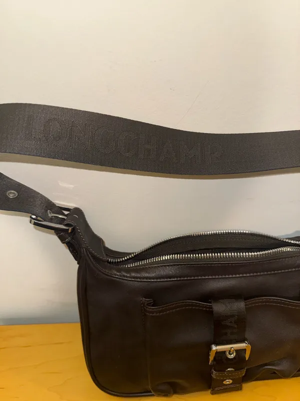 Black Leather Shoulder Bag with Buckle Accent - Image 4