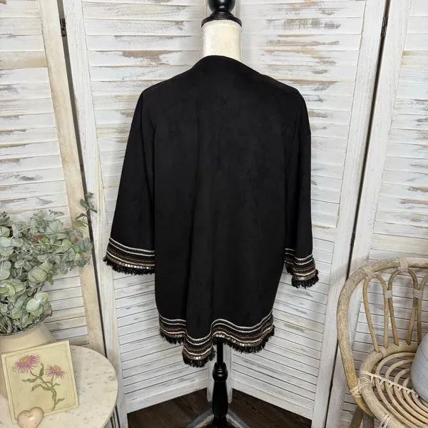 ZARA Women's L Combination Faux Suede Embroidered Jacket Boho Western Black - Image 5