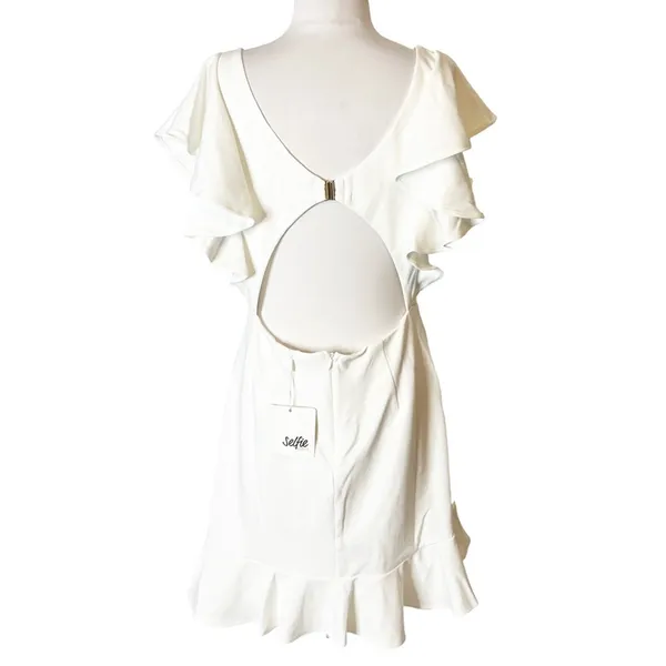 NWT Selfie Leslie Cupid's Bow‎ V-Neckline Ruffle Shoulder Bodycon Dress White XL - Image 6