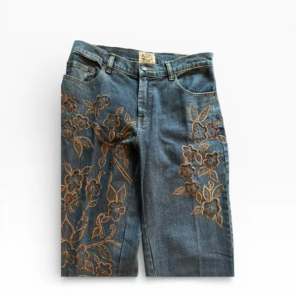 24 Karat Embellished Beaded Embroidered High Waisted Jean Size 6X32 Med Wash - Image 6