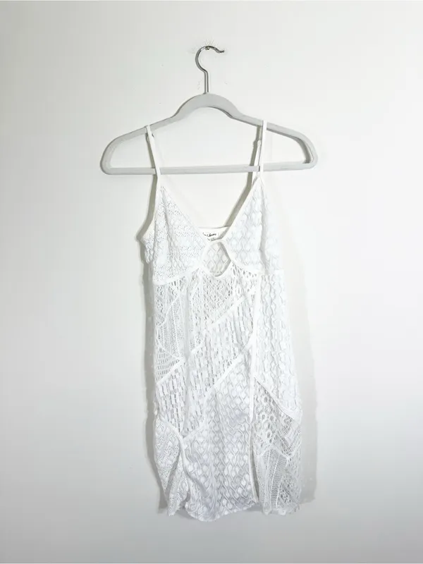 For Love & Lemons Tracy Lace Mini Dress White Sheer Large - Image 4