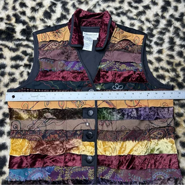 Coldwater Creek Boho Hippie 90s Whimsigoth Colorful Patchwork Collared Vest L - Image 3