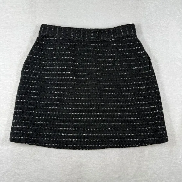 ba&sh Livi Noir Black Striped‎ Metallic Tweed Button Front Mini Skirt Size 1 S - Image 9