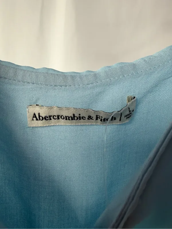 NWT Abercrombie & Fitch Asymmetrical Ruffle Mini Dress in Light Blue Size Large - Image 5