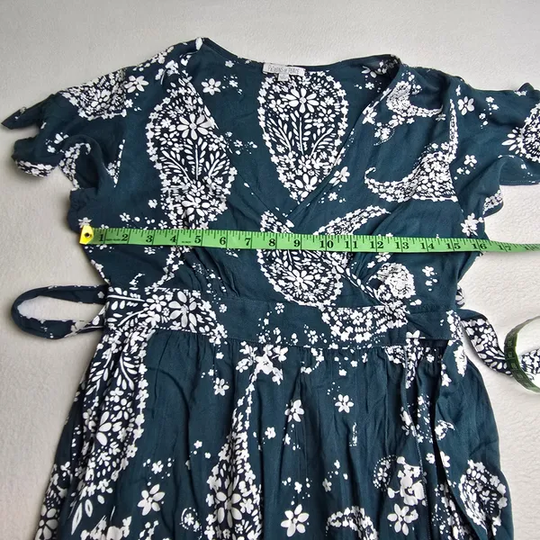 Patrons of Peace‎ Teal Paisley Faux Wrap Maxi Dress Short Sleeve Small J2083F58 - Image 8