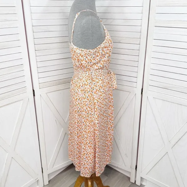 A Loves A Ditsy Floral Button Front‎ Spaghetti Strap Sundress Orange Pink Small - Image 3