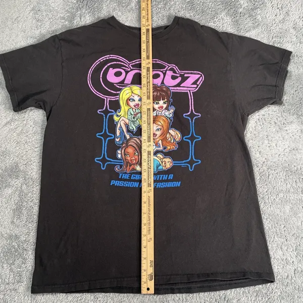 Y2K Tee Shirt SZ L Bratz 2000s Graphic Grunge Fairy Skater Black Neon MGA - Image 7