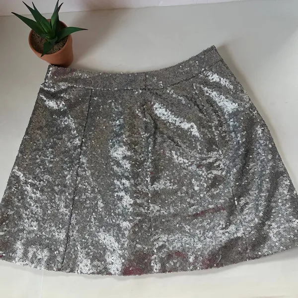 Decree Sequin Mini Skirt Sz M Silver Y2K Disco Festival Glam Party Holiday NYE - Image 5