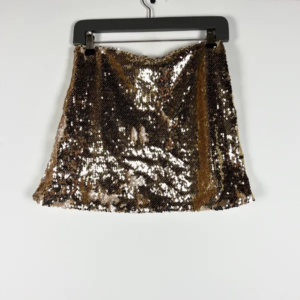 Lulus Live In The Spotlight Gold Metallic Sparkle Sequin Embellished Mini Skirt - Image 4