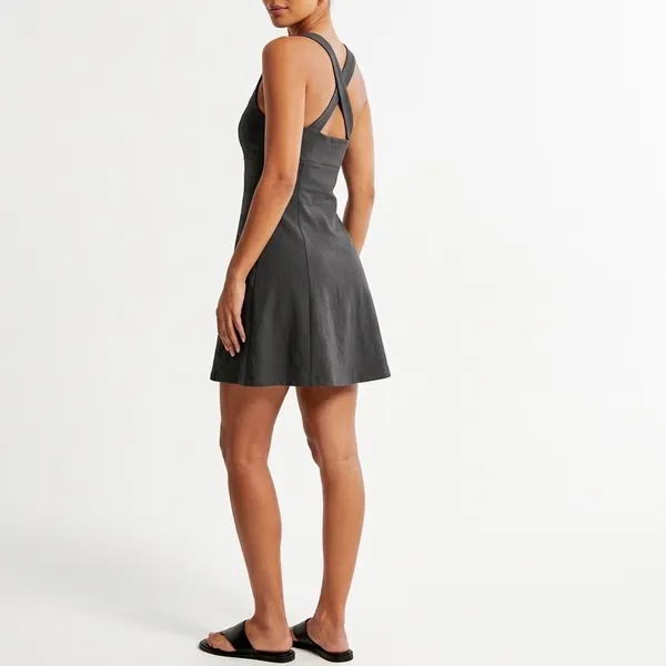 Outdoor Voices Mini Dress Womens S Black Stretch Square Neck Cross Back Pullover - Image 2