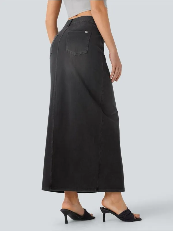 Halara Flex Denim Maxi Skirt XS Dark Wash Front Slit Stretch NWT - Image 2