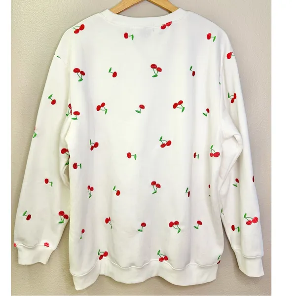 Vinyl Icons Cherry Embroidered White Crewneck Sweatshirt - Image 5