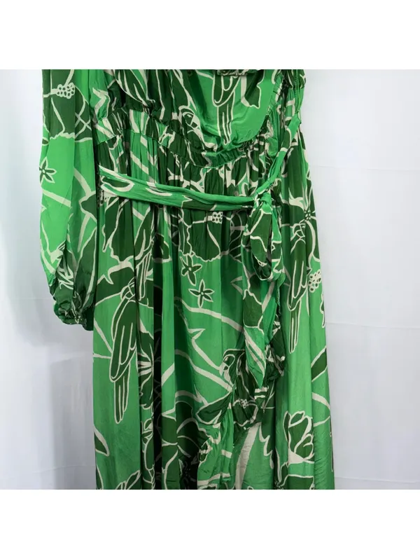 Farm Rio Anthropologie Green One Shoulder Maxi Dress L - Image 4