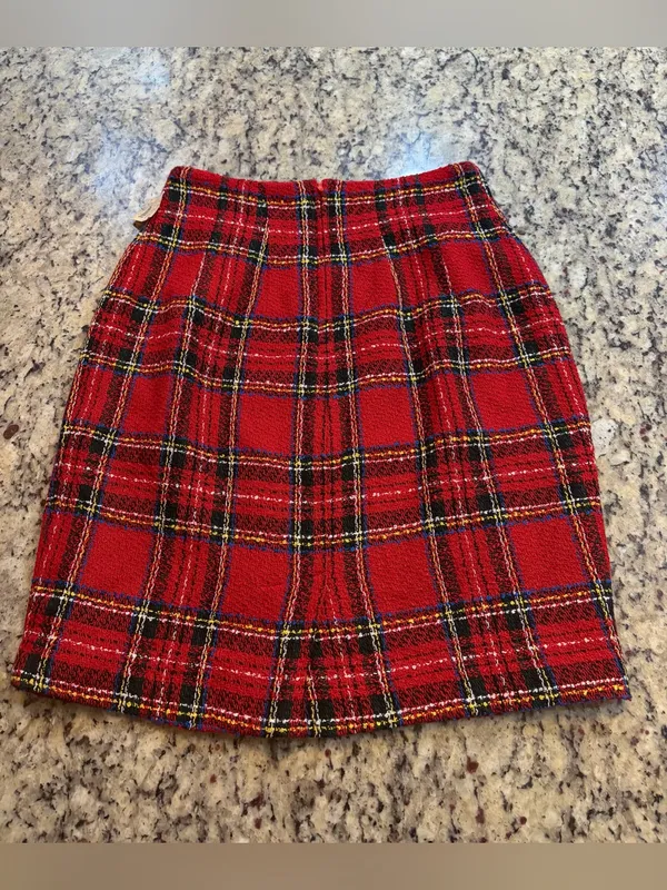 Vintage Red, black, and yellow plaid wool blend tweed skirt - Image 4