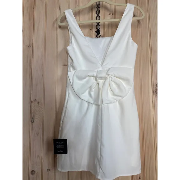 Lulus Blissfully Beaming White Sleeveless Bow Mini Dress Party Bridal Medium - Image 4