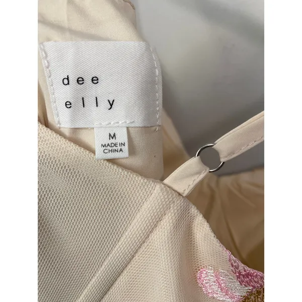 Dee Elly Floral Embroidered Lace Maxi Dress Cream Pink Size Medium - Image 3