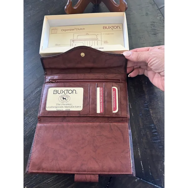 Vintage Buxton Brown Leather Organizer Clutch Wallet Checkbook Kiss Lock 25936-C - Image 3