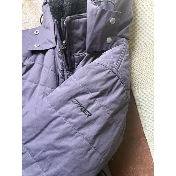 Spyder Women's Ski Jacket Medium Purple Quilted Hooded Insulated Fleece Lined - Image 7
