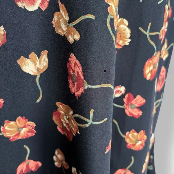 Vintage‎ 90s Halston Black Red Dark Floral Maxi Skirt Side Button Size 12 Fall - Image 5