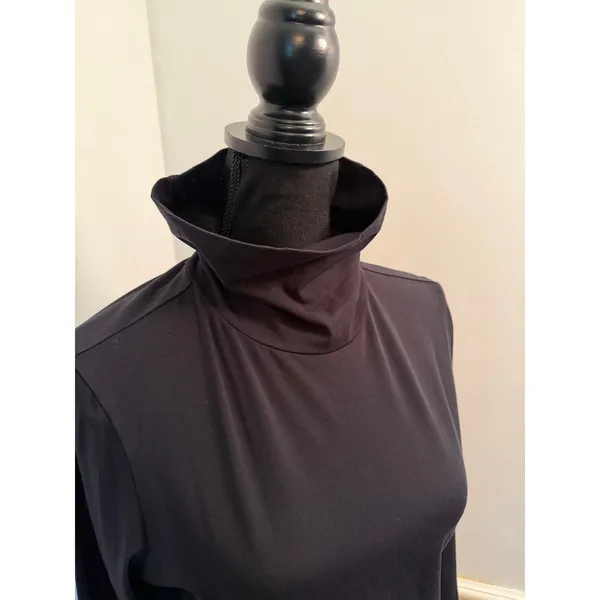Sundance Elan Black Mock Neck Lace Trim Long Sleeve Top Minimalist Capsule - Image 4