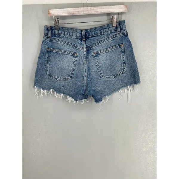 Reformation Womens Denim Shorts Blue High Rise Frayed Hem 28 - Image 3