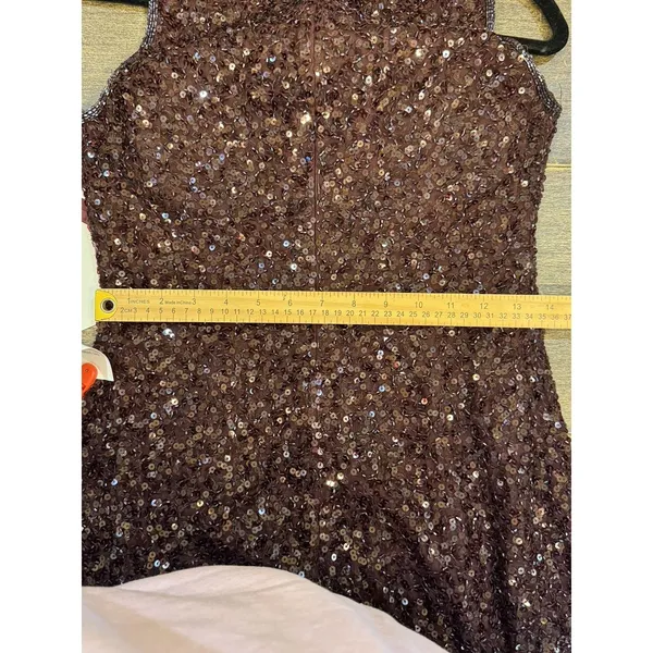 MAC DUGGAL SLEEVELESS SEQUINED MAHOGANY MIDI SHEATH DRESS 5526 Size 6 - Image 6