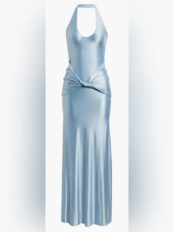 New Delfi Collective Soraya Halter Neck Satin Jersey baby blue Gown Sz XS - Image 4