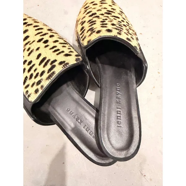 Jenni Kayne Womens Mules 38 Tan Cheetah Print Calf Hair Pointed Toe Flat Italy - Image 5