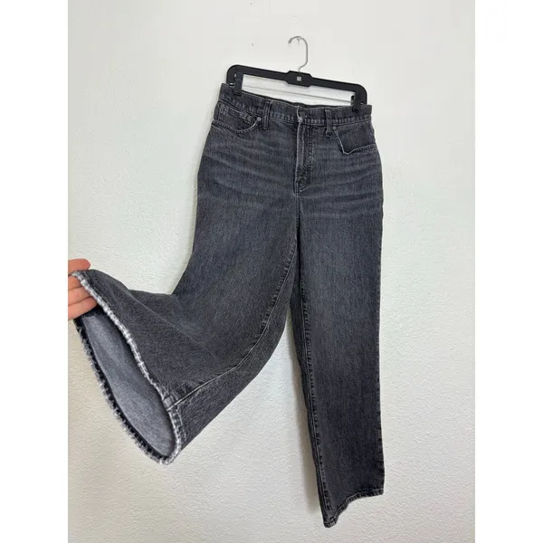 Madewell The Perfect Vintage Wide-Leg Crop Jeans Size 29 Washed Black Robles - Image 11