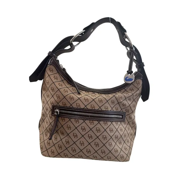 DOONEY & BOURKE Vintage Y2K Monogram Canvas Hobo Shoulder Brown Tan Leather Trim - Image 8