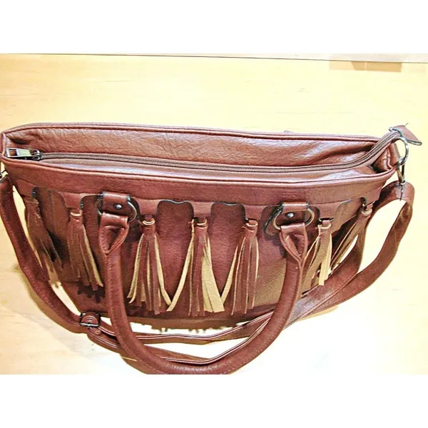 Source Unknown Brown Western Leather Tassle Fringe Front Adjustable Strap Shoulder Bag Cowgirl - Image 5