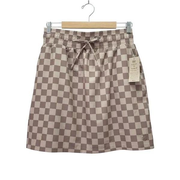 NWT Albion Cher Skirt Medium Brown Checkers Jetsetter Travel Performance Stretch - Image 2