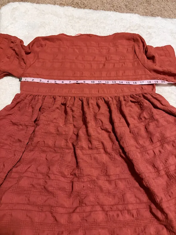 Nordstrom Rack 5/$30 🎈 medium Rust Terracotta Textured Faux-Wrap Babydoll Dress - Image 4