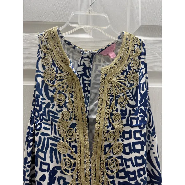 Lilly Pulitzer Carlotta Stretch Shift Dress Indigo Home Slice Gold Soutache‎ 4 - Image 5