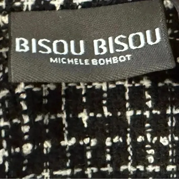 BISOU BISOU Michelle Bohbot Tweed Fringe Black Blazer Jacket Women’s Sz 6 Small - Image 8