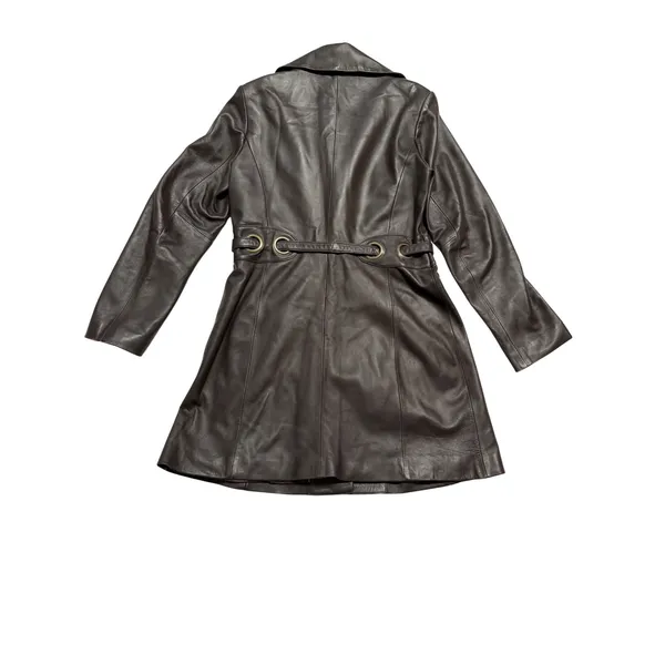 Via Spiga Leather Jacket Women Small Brown Belted Grommet Trench Coat - Image 5