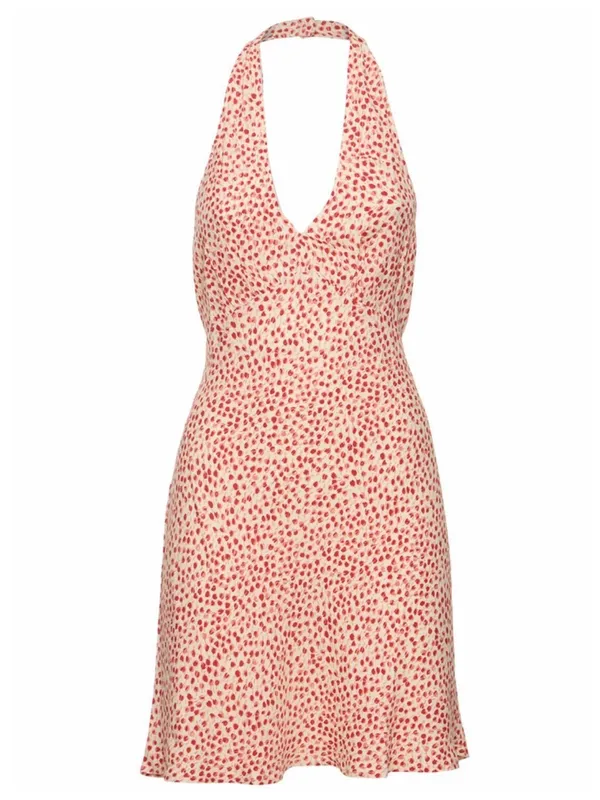 REFORMATION Delanie Mini Halter Dress in Alma Floral Tulip Print Size M - Image 7