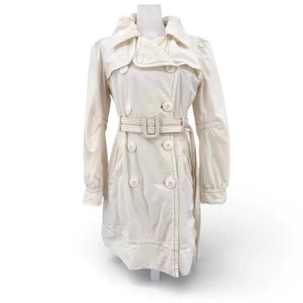 Esprit Trench Coat Ivory Cream Double Breasted Belted Y2K Waterproof Medium - Image 2