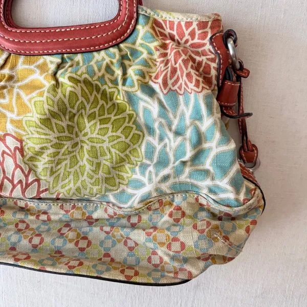 Fossil Floral Canvas Leather Trim Satchel Tote Bag Womens Large Multicolor - Image 9