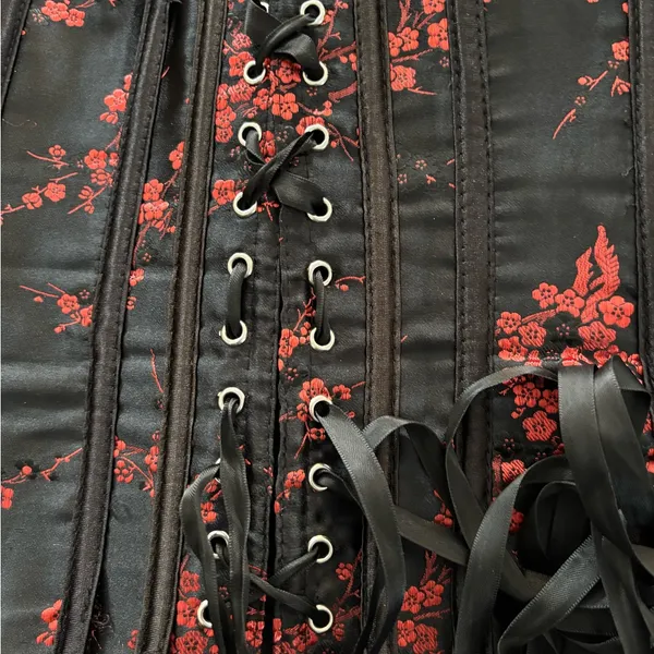 Black Red Lace Up Corset Bustier W/Boning M Gothic Whimsygoth Grunge Rock N Roll - Image 4