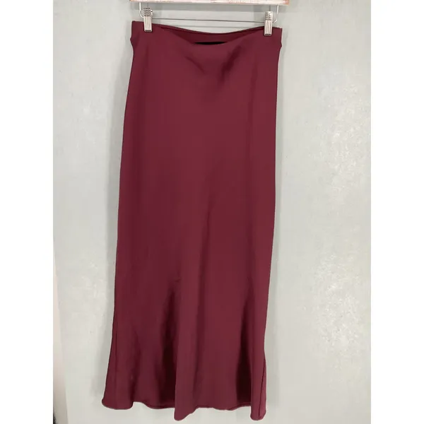 Zara Womens Midi Skirt Burgundy Satin Slip Bias Cut Small - Image 3