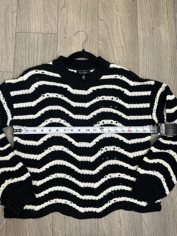 Jessica Simpson Black White Wavy Knit Sweater Chic Statement Hem Size S - Image 6