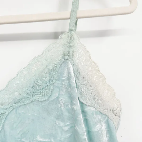 INC Womens‎ Blue Crushed Velvet Lace Trim Y2K Fairycore Spring Cami Top Size M - Image 3