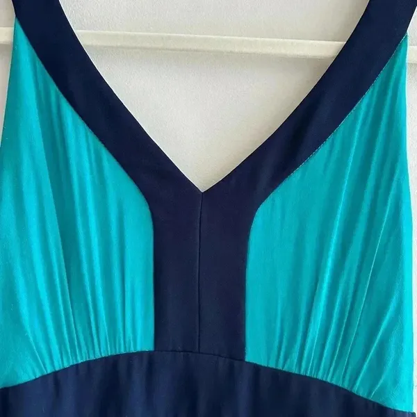 Miss Sixty Teal and Navy Blue Silk Gown Maxi Floral Dress, Size 4 - Image 8
